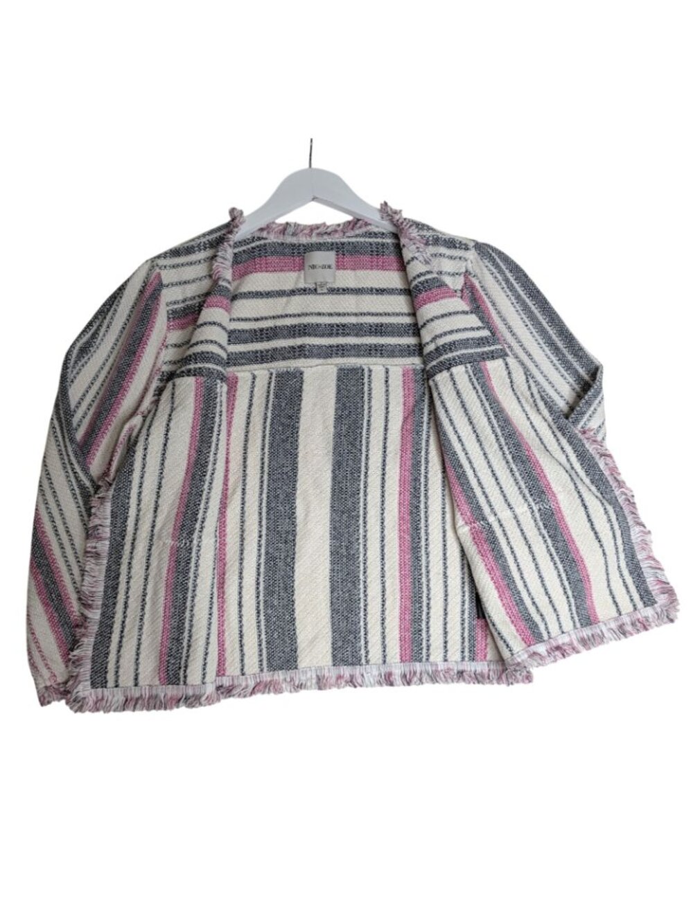 NIC+ZOE Voyage Textured Fringe Tweed Jacket Pink & Blue Striped Size L - Picture 10 of 14